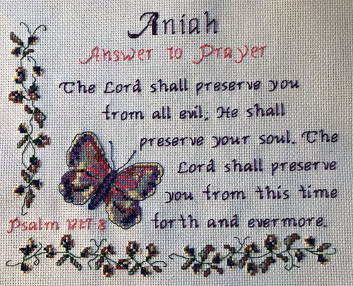 Aniah Name Blessings stitched by Trish Estes